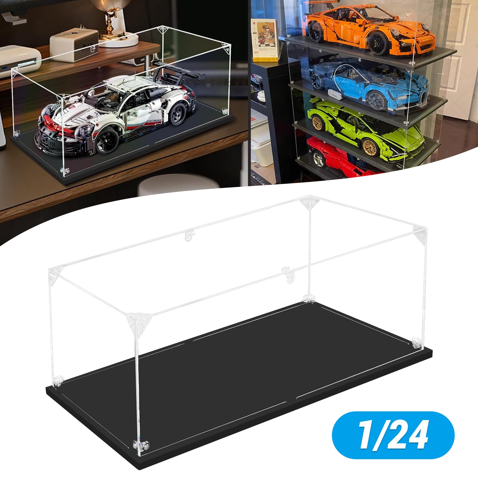 Acrylic Display Show Case for 1:24 Die Cast Car Black Base 9.8″L x 5.9″W x 3.9″H