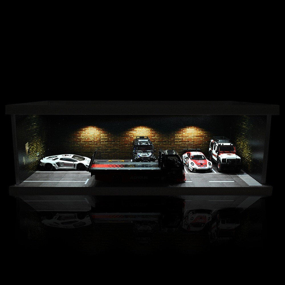 Diorama 1/64 Die-Cast Car Garage Model LED Street Parking Lots Display Scene US