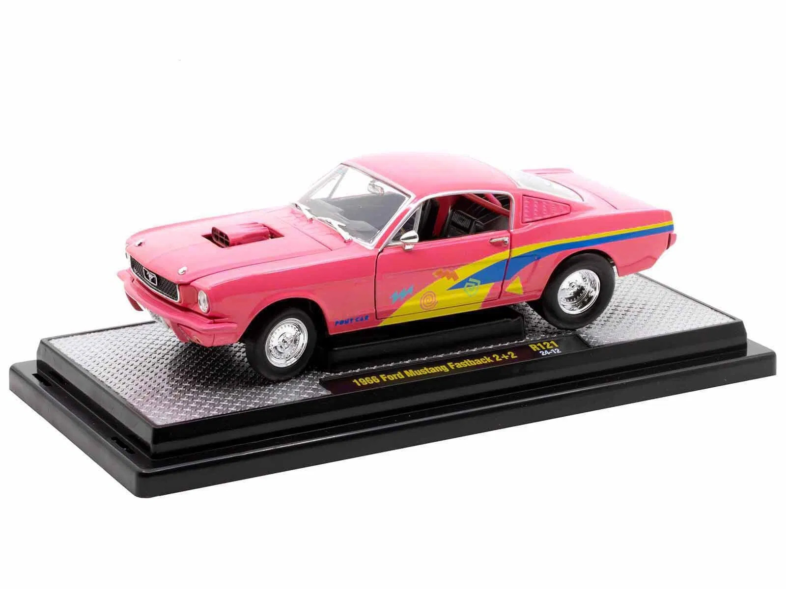 1966 Ford Mustang Fastback 2+2 Pink with Blue and Yellow Stripes “Pro Street” Li