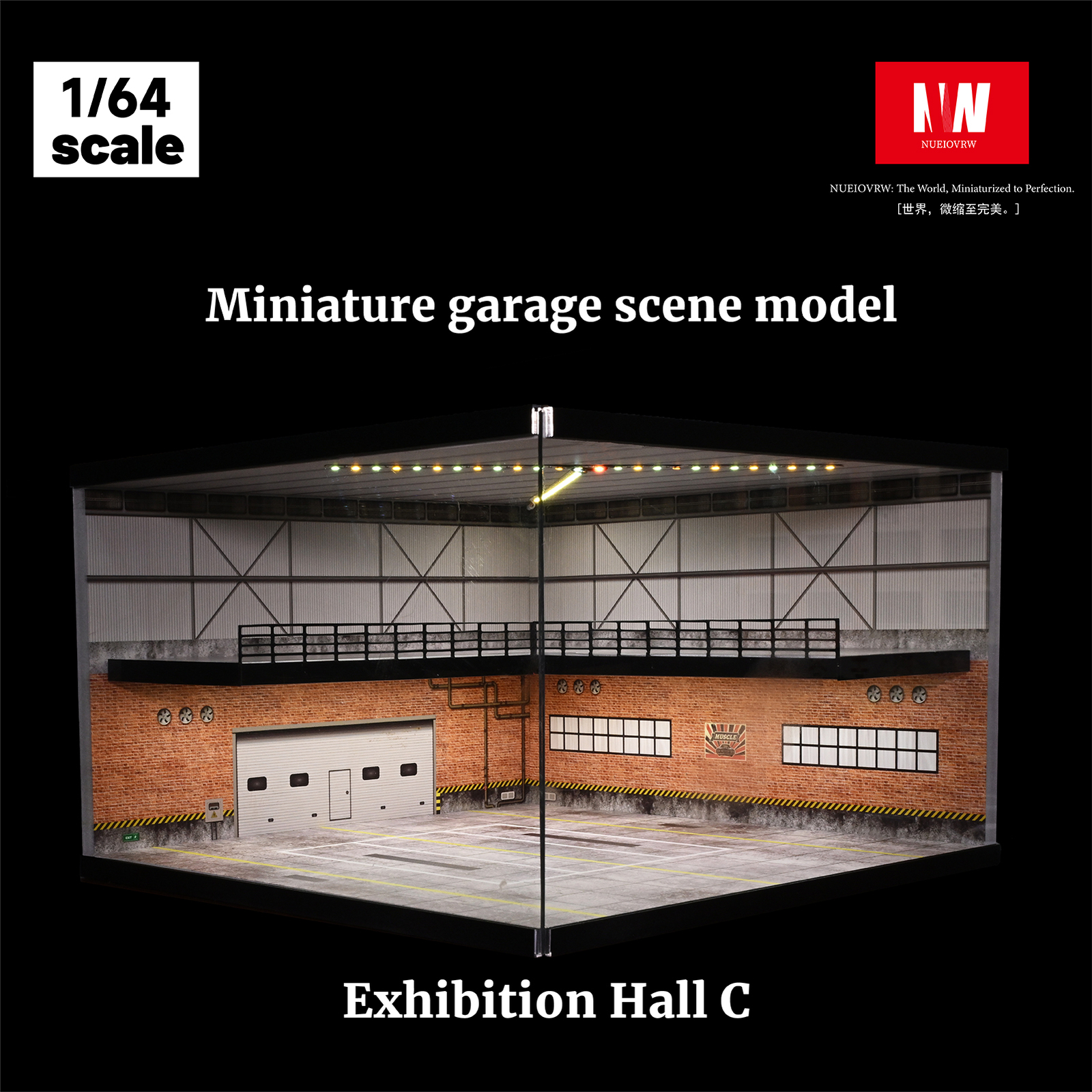 1/64 Diorama Car Garage Model LED Lighting Car Showroom Scene Display Model Gift