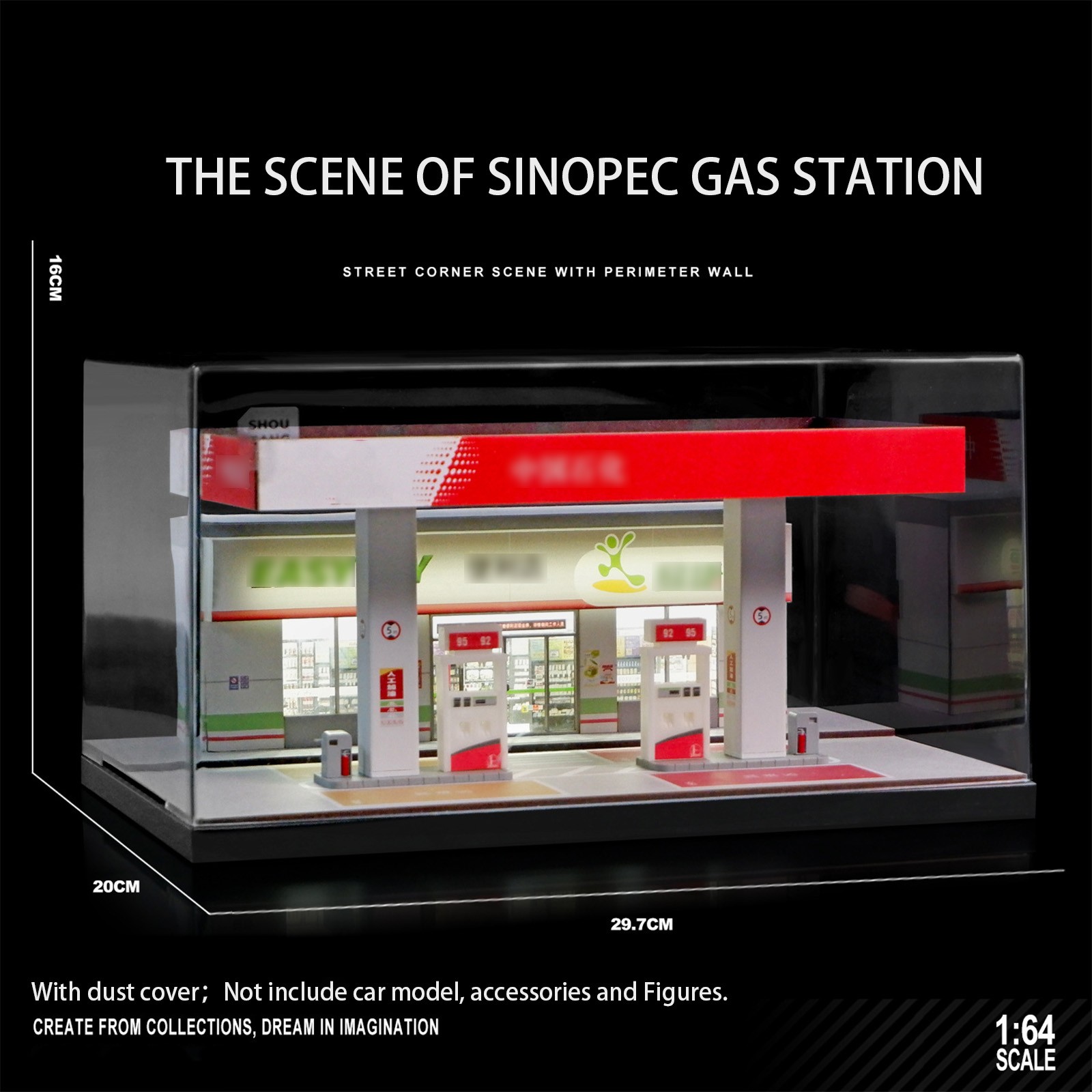 1/64 Diorama Car Garage Model LED Lighting Gas Stations Parking Lot Scene Model