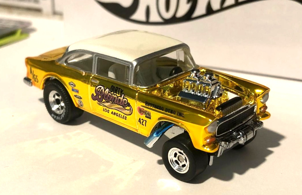 Hot Wheels sELECTIONs RLC ‘55 Chevy Bel Air Gasser DIRTY BLONDE A/G 427 NHRA