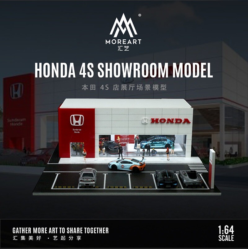 1/64 Diorama Car Garage Model LEDLighting City Car Showroom Scene Building Model