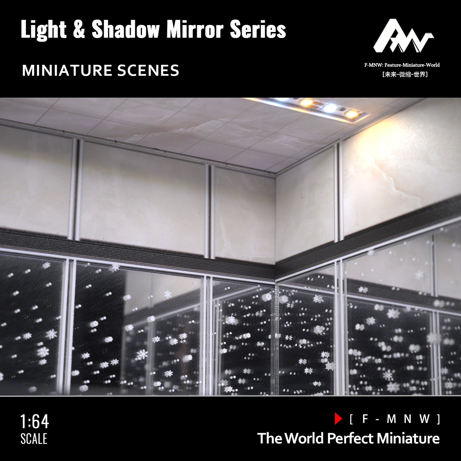1/64 Diorama Mirror Garage Model 3-Color LED Parking Lot Display Case Building