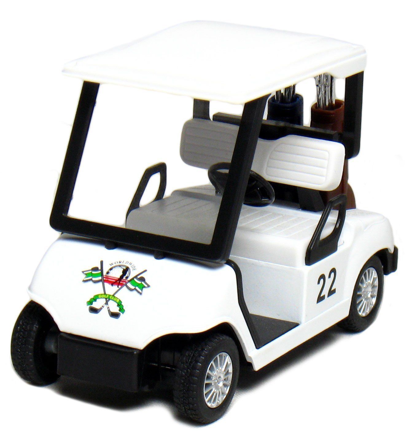New 4.5″ Kinsfun Golf Cart w/ Clubs Diecast Metal Model Caddy Toy Car White Logo
