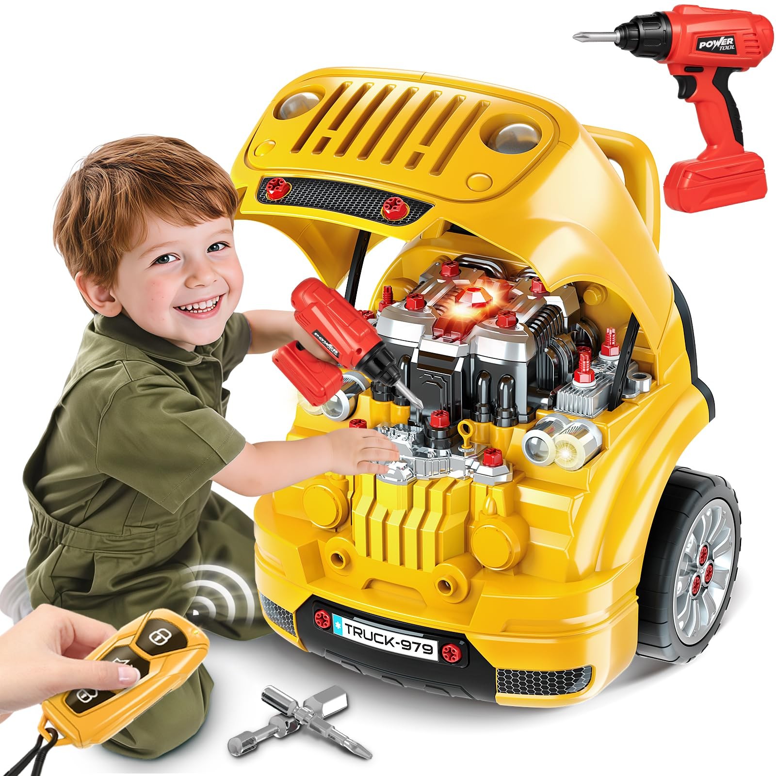 Large Truck Engine Builder Mechanic Repair Set Toys for Boys Ages 3-8 Years Old
