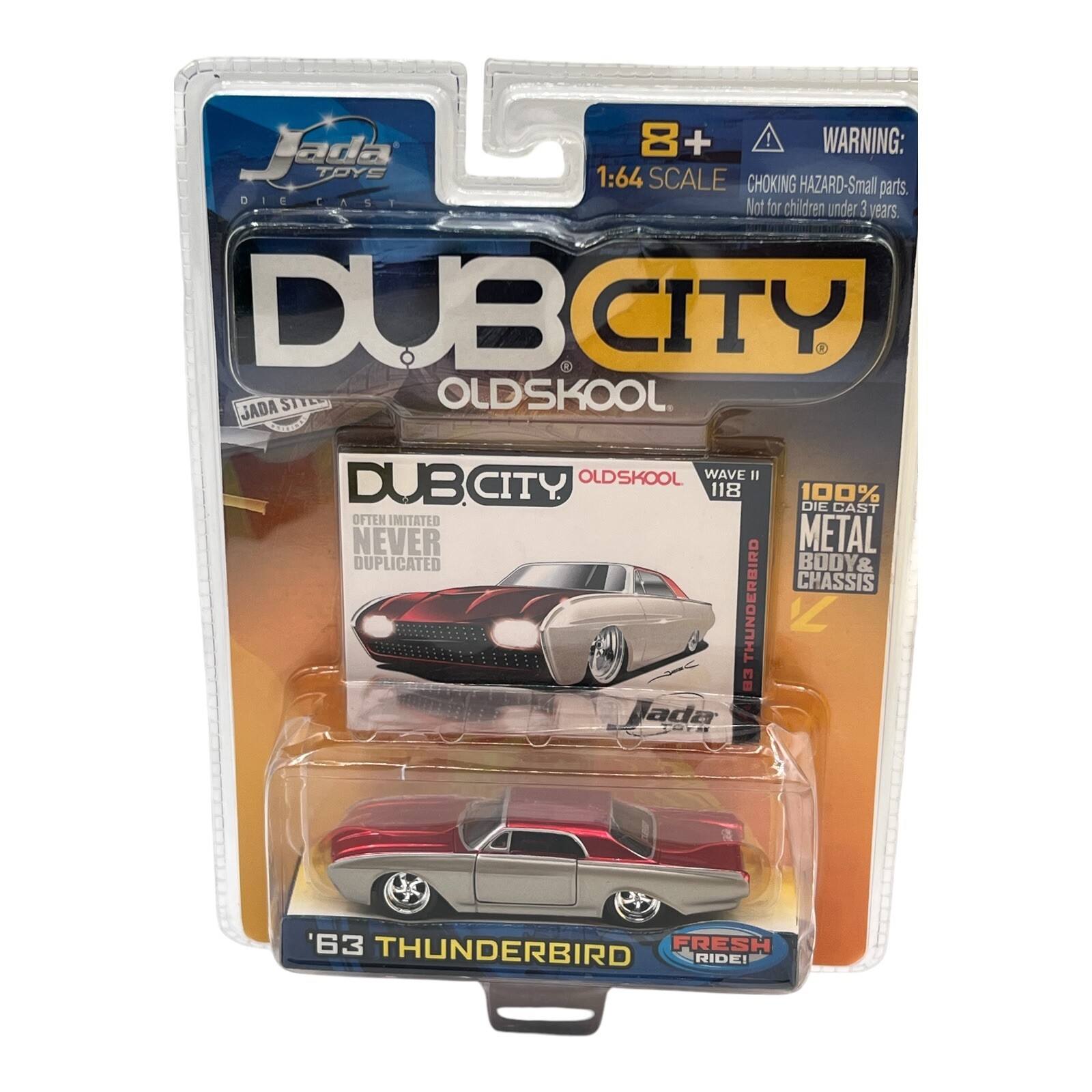 Jada 63 1963 Ford Thunderbird T-Bird Dub City Old Skool Rick Dore Car Red/Silver