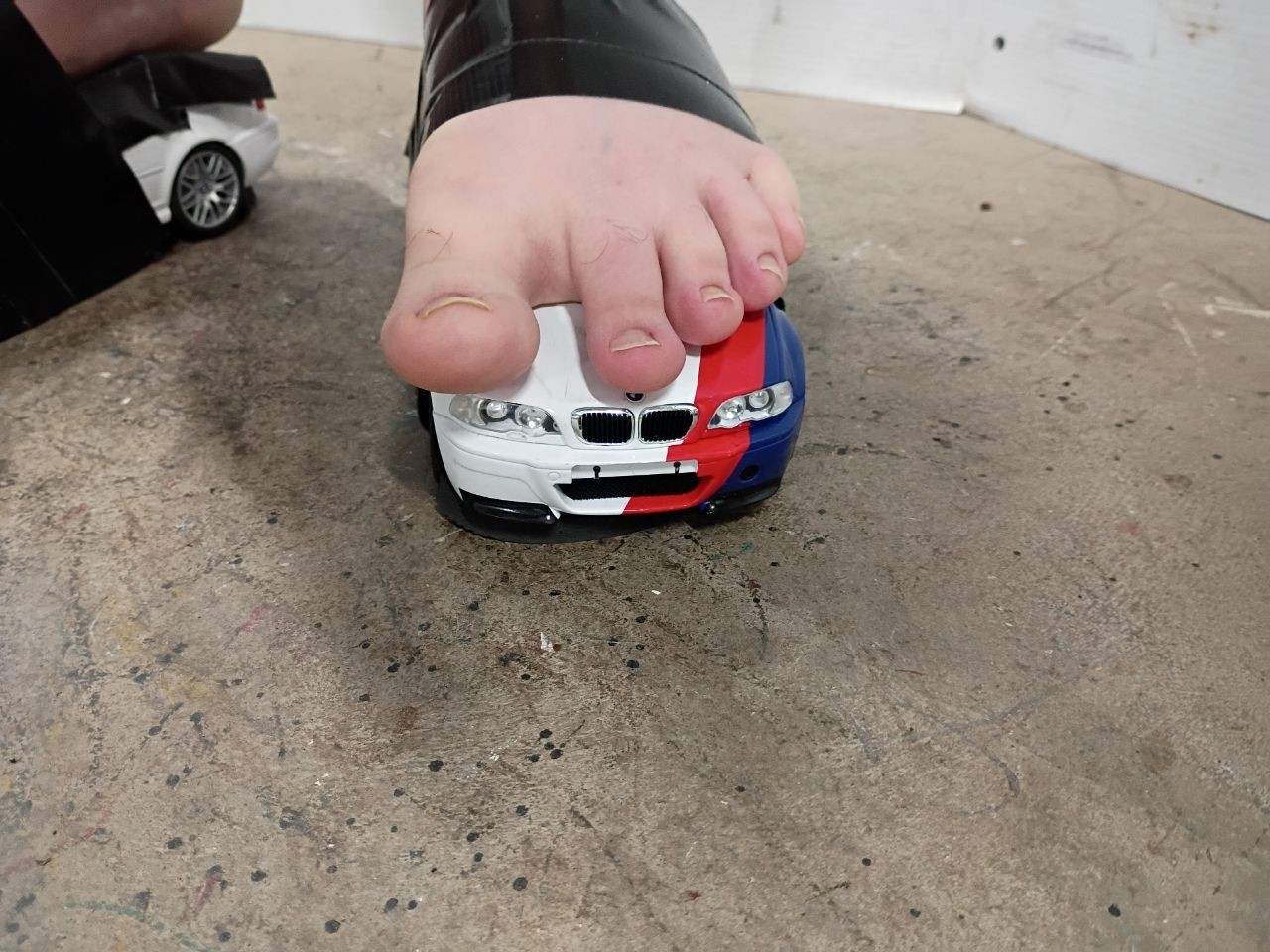 pair of Solido 2000 BMW E46 M3 white 1:18 flip flops crushed cars
