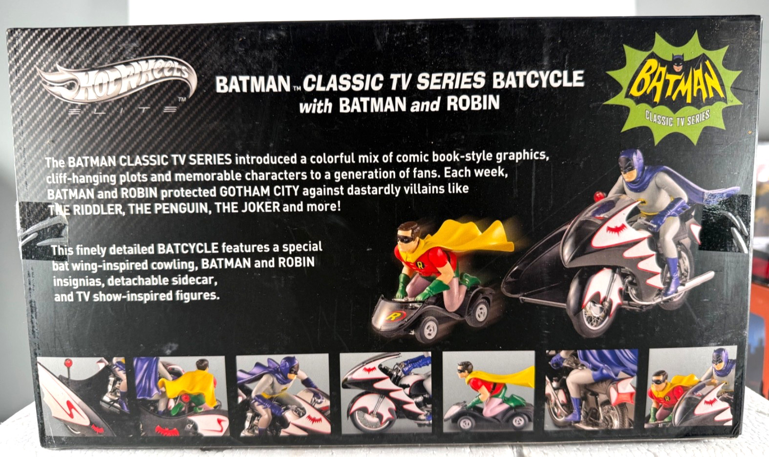 Hot Wheels Batman 1966 Batcycle w/Batman & Robin Diecast Elite 1:12 Unopened Box