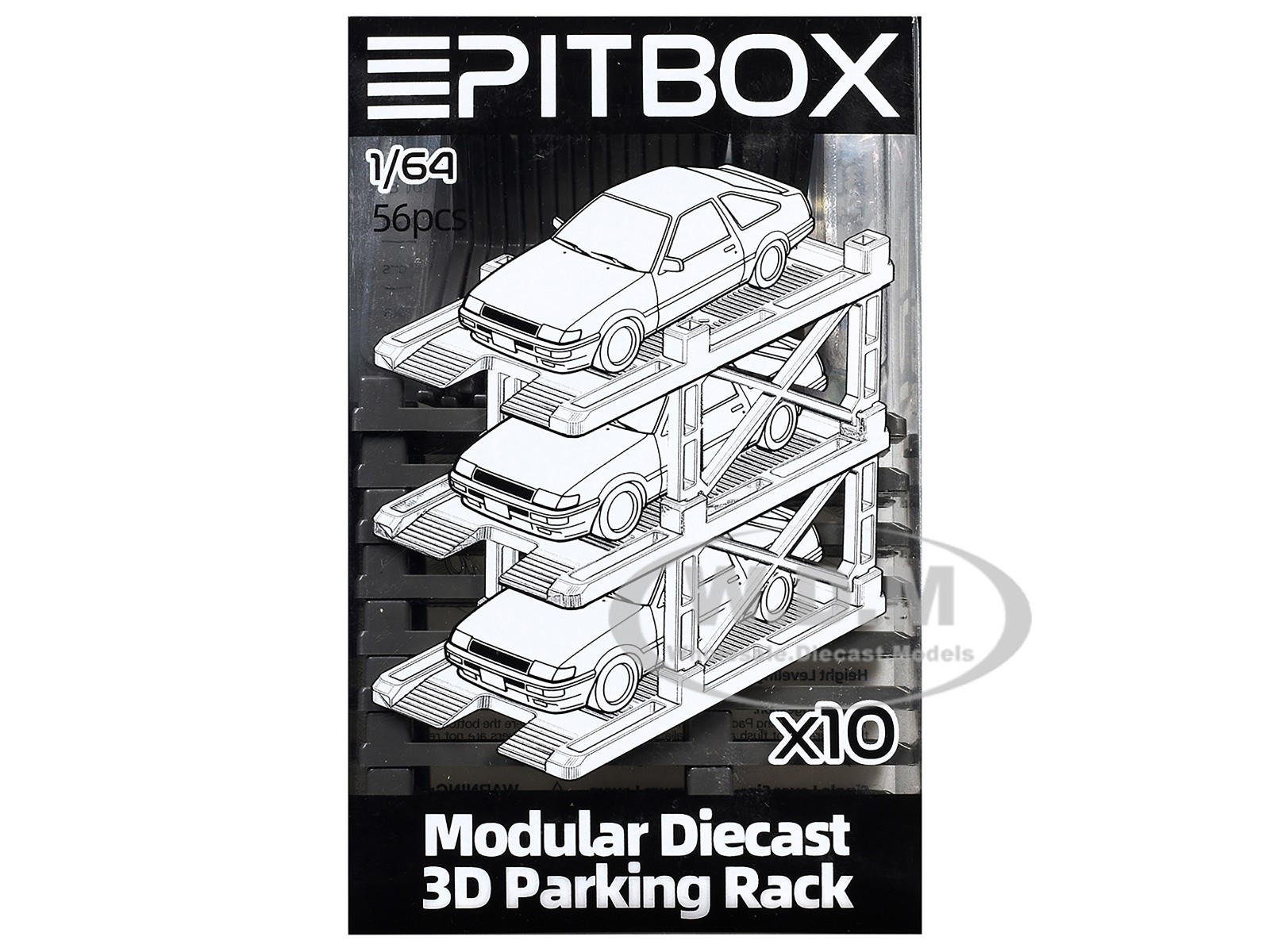 MODULAR DIECAST 3D PARKING RACK DISPLAY STAND 10 RACK SET 1/64 BY PITBOX 720008