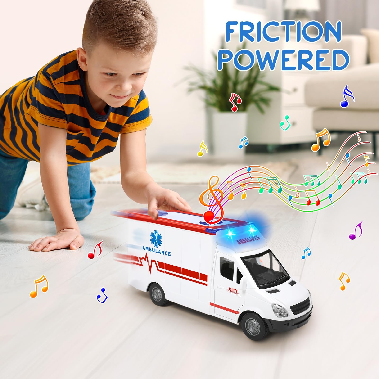 Toy Ambulance Boys Age 3-5 With 4 Different Flashing Lights & Sound, Back And Si