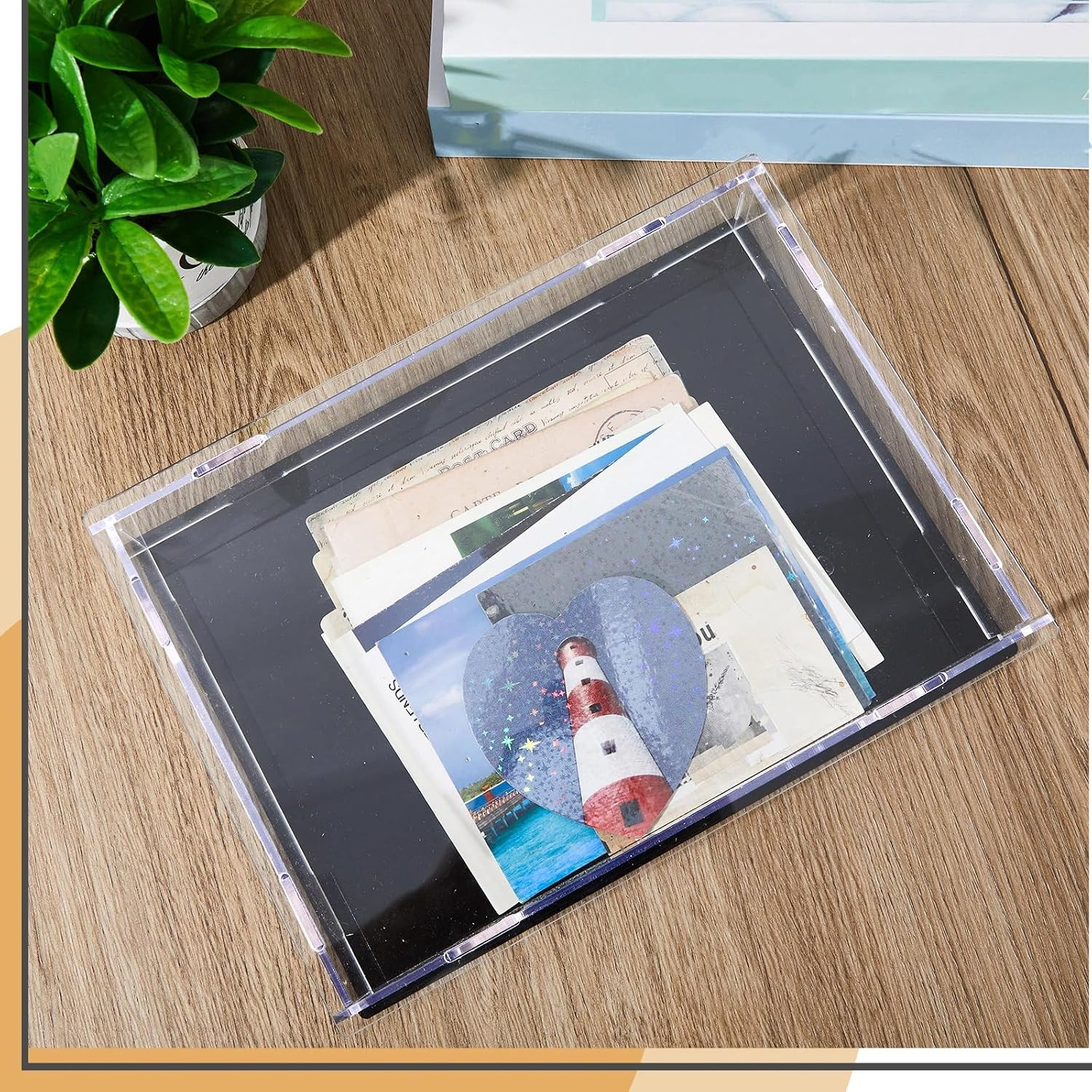 2 Pcs Book Display Case Clear Acrylic Box Book Protector Case with Black Base, S