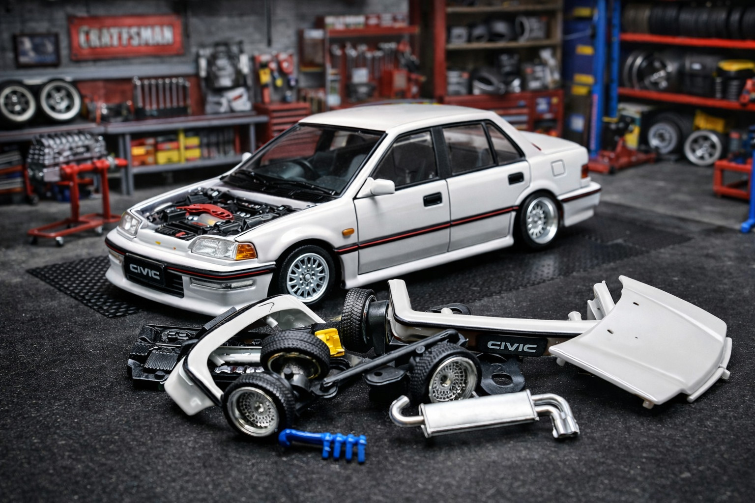 BM 1/64 Die Cast HONDA CIVIC EF2 (LHD) Model Cars (3-PACK) *BLACK-RED-WHITE*