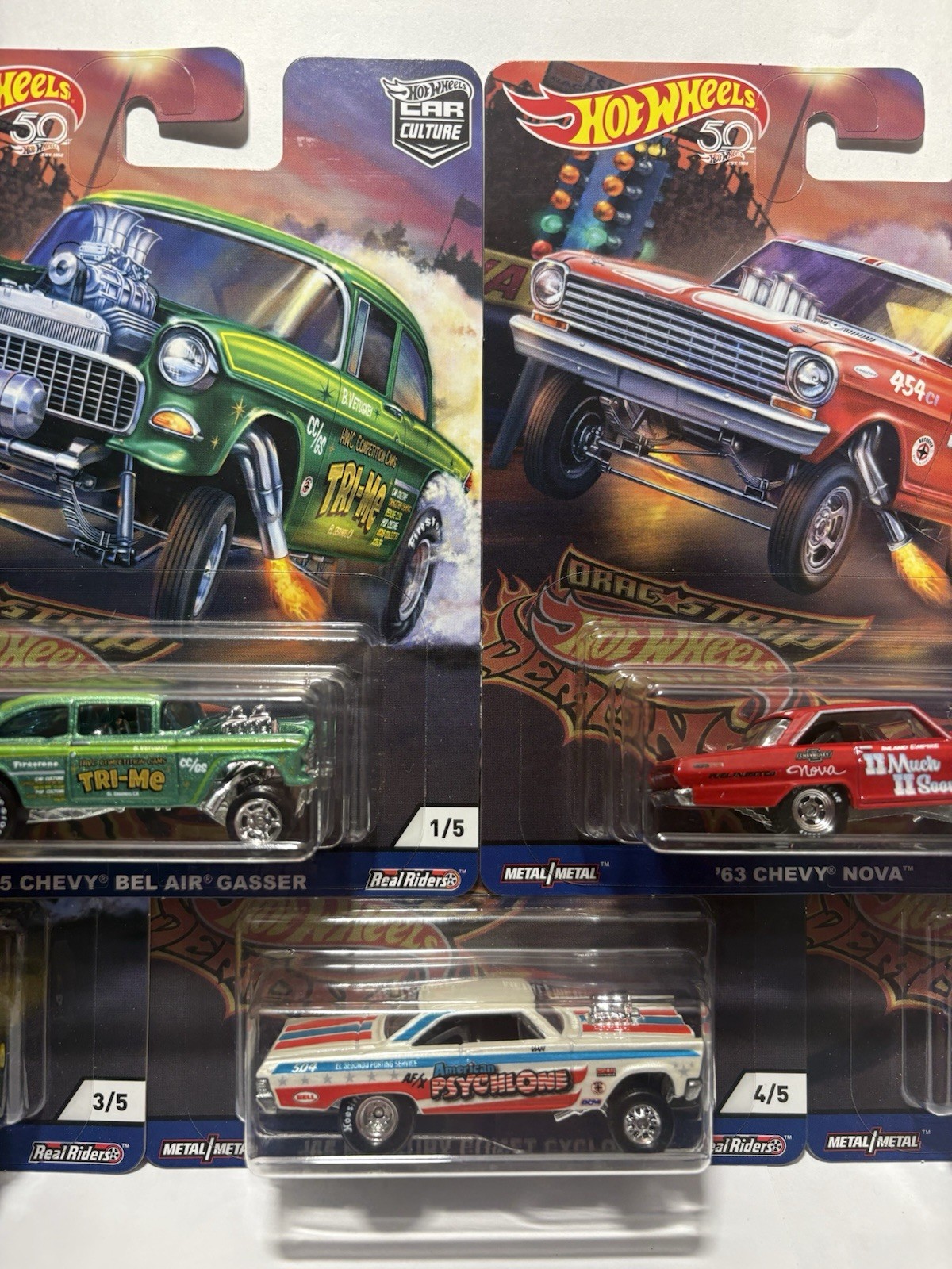 2018 Hot Wheels Premium 50th Car Culture Drag Strip Demons Gasser 5 Car Set