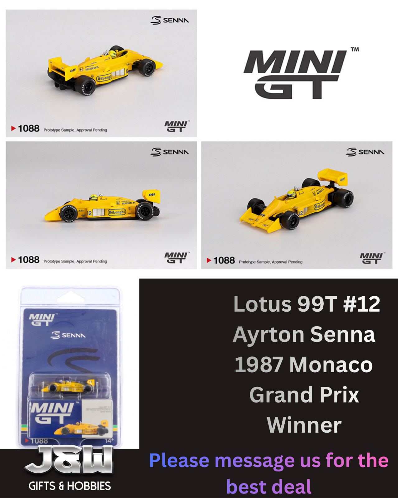 Mini GT Lotus 99T #12 Ayrton Senna 1987 Monaco Grand Prix Winner #1088 1/64
