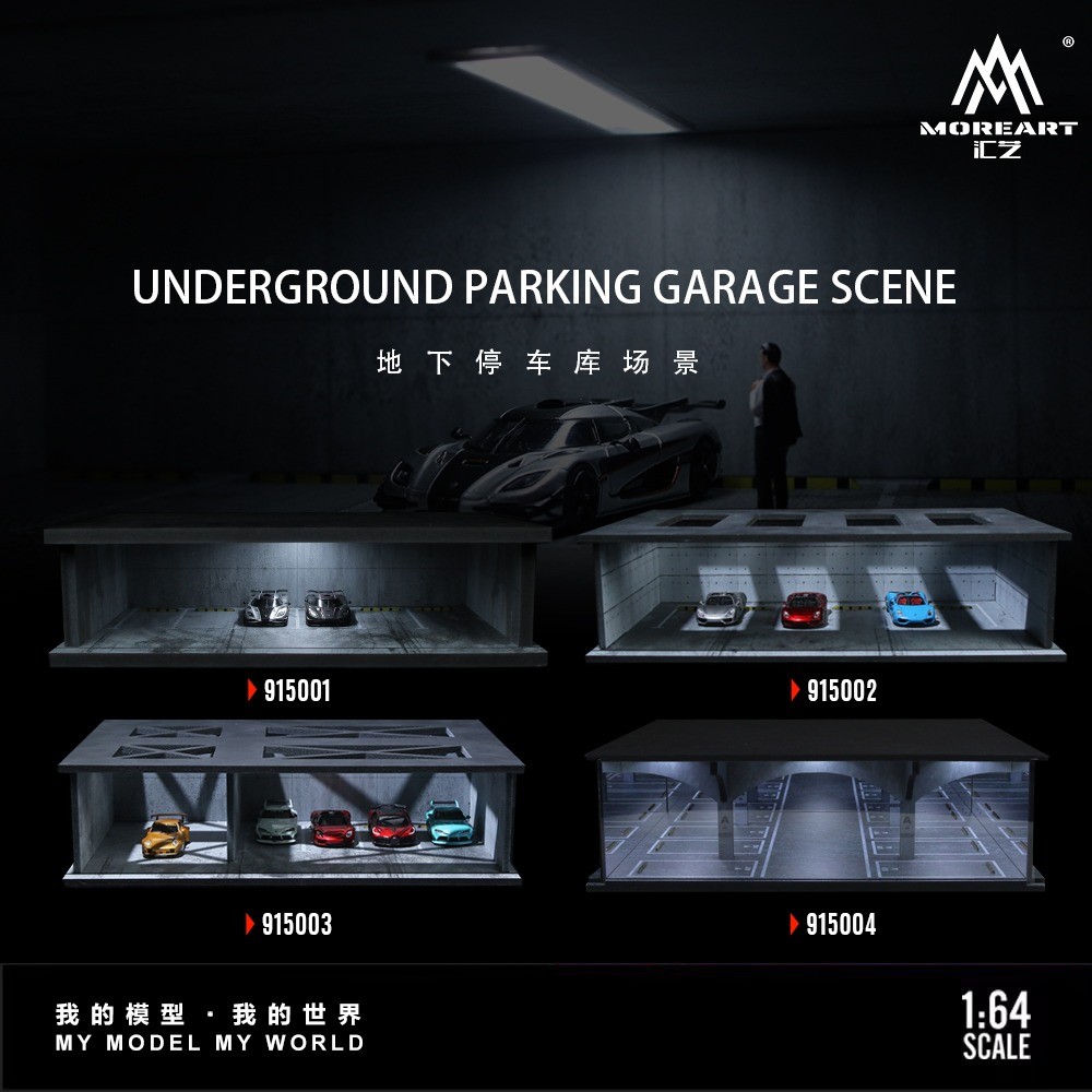 Diorama 1/64 Diecast Car Garage Model LED Lighting Car Display Building Scene US