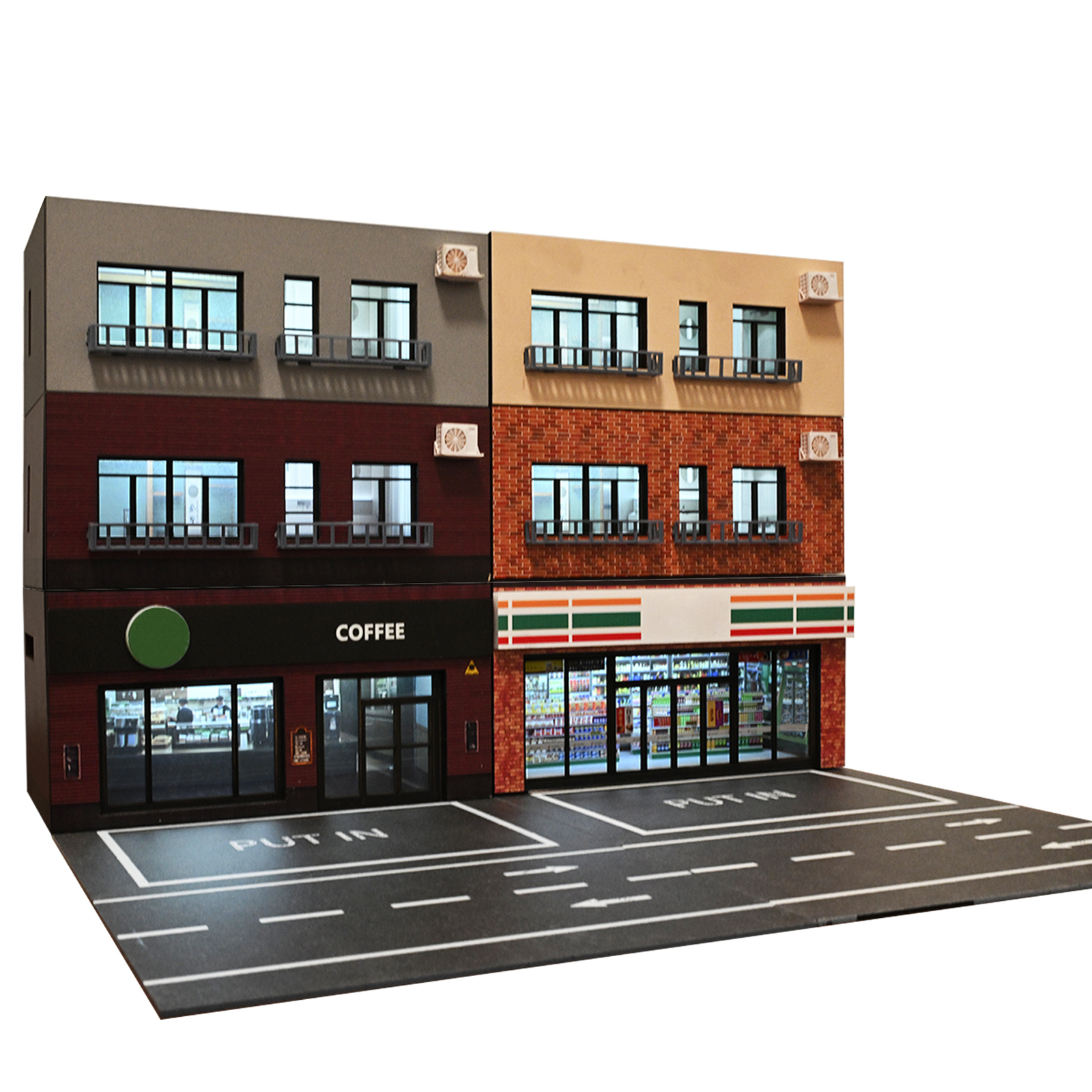 1/64 Diorama Car Garage Model LED Light City Street House Building Model Display