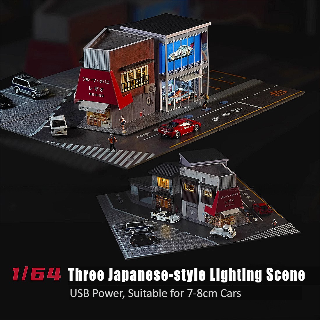 1:64 Diorama Diecast Garage Model LED Lighting Convenience Store Display Case US