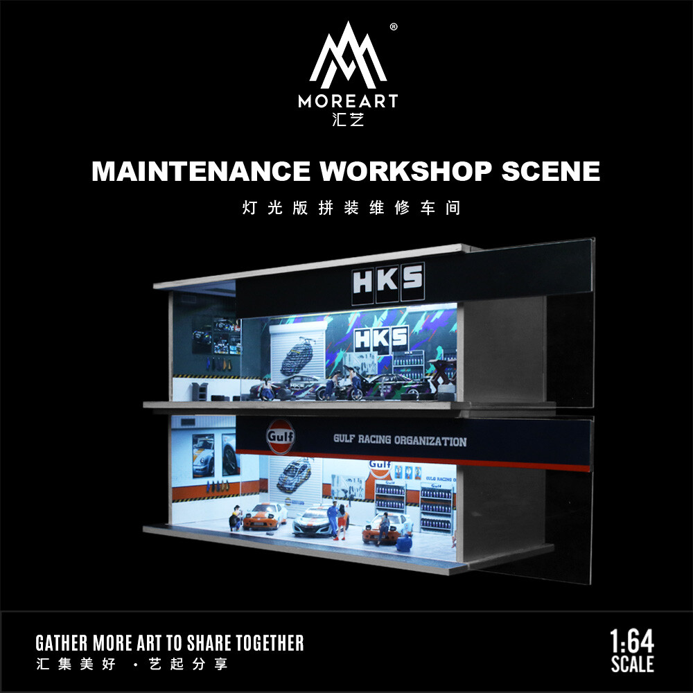 1/64 Diorama Die-cast Car Garage Model LED Lighting City Parking Lot Scene Model