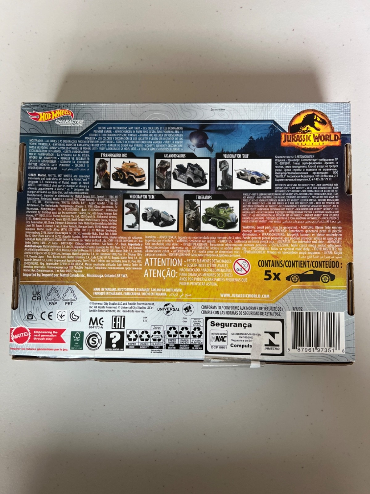 HOT WHEELS Jurassic World Dominion Character Cars set of 5 NEW