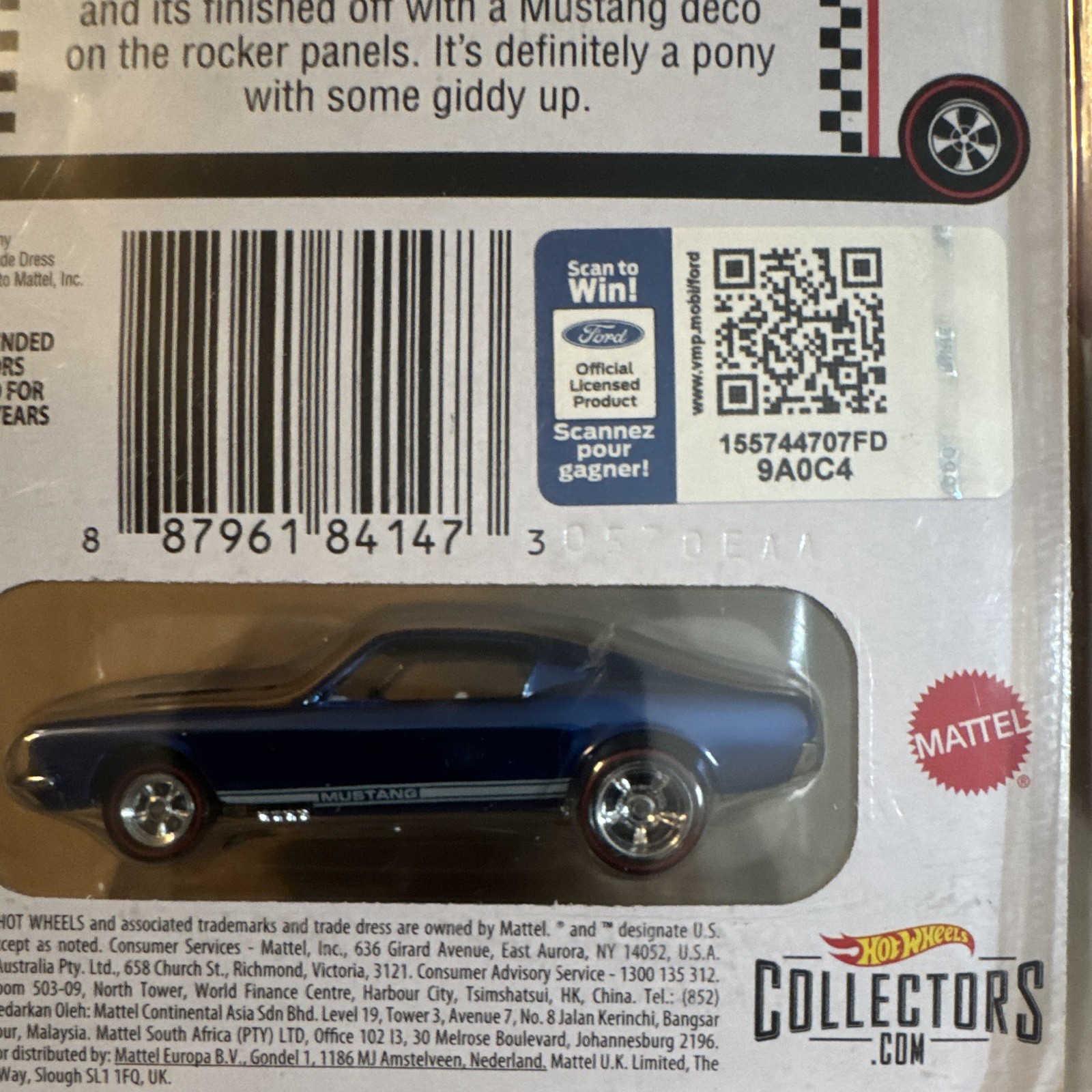 Hot Wheels Collector RLC 1967 Ford Custom Mustang Blue w/protector Red Line Club