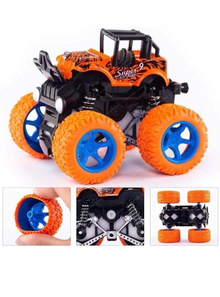 Storio Pack of 4 4×4 Friction Powered Mini Monster Trucks for Boys 3-7 Years 