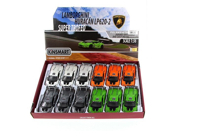 LAMBORGHINI HURACAN LP620-2 SUPER TROFEO DIECAST CAR BOX OF 12 1/36 ASSORTED