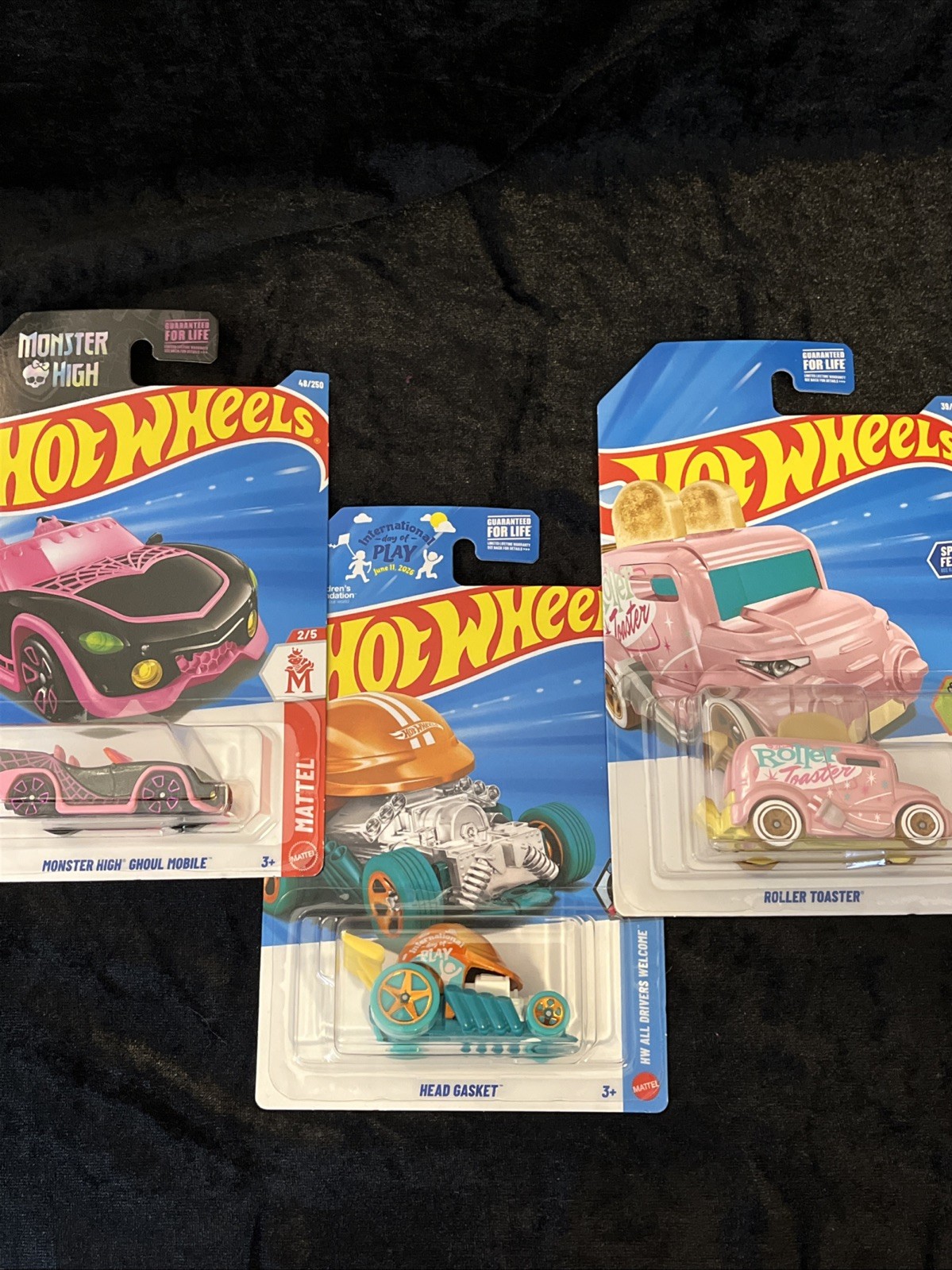 Hot Wheels – Lot Of 3 NIP Pink Roller Toaster, Pink Monster High, Head Gasket