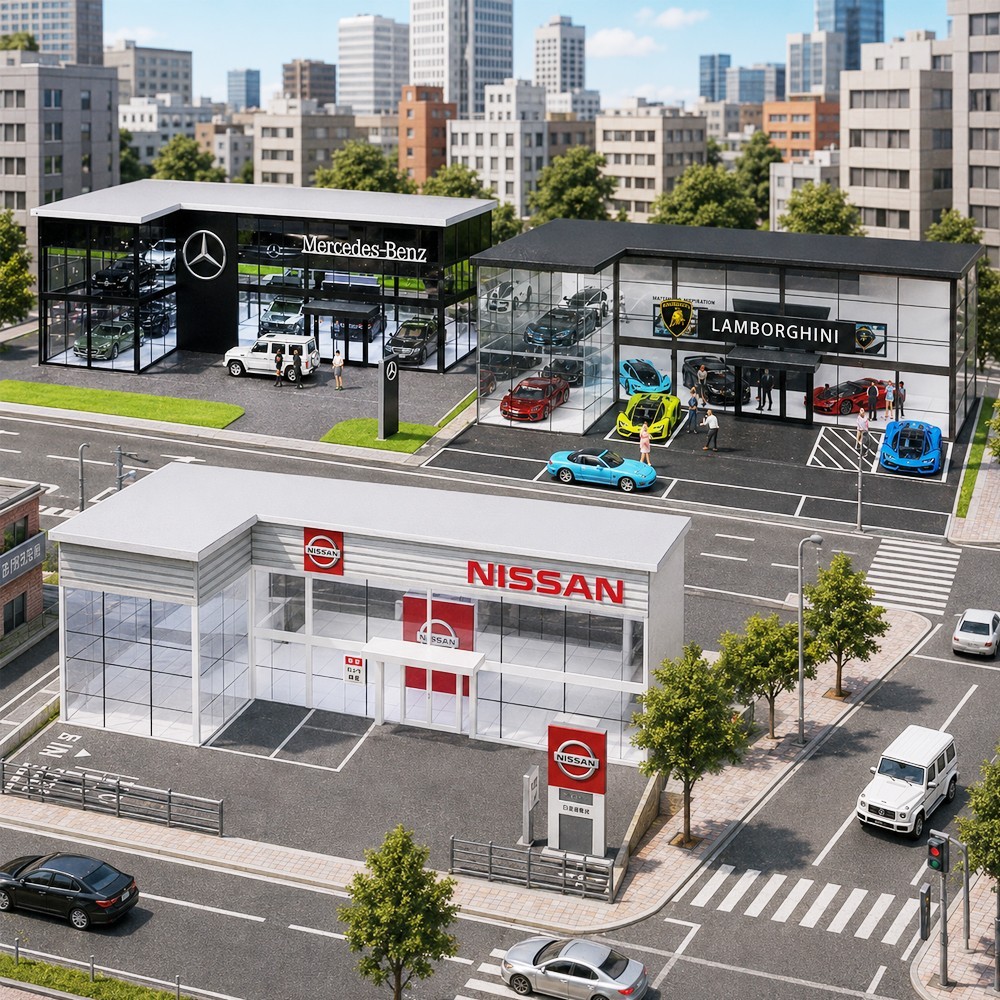 1/64 Diorama Car Garage Model LED Lighting Gas Stations Parking Lot Scene Model