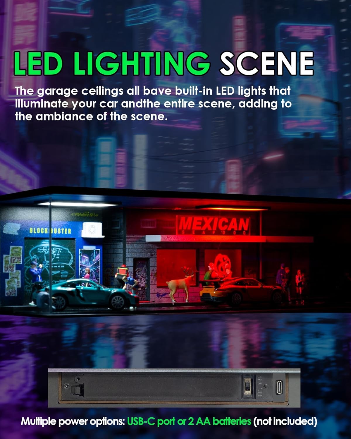 1:64 Diorama Punk Garage Model LED Lighting Parking Lot Scene Building Model US