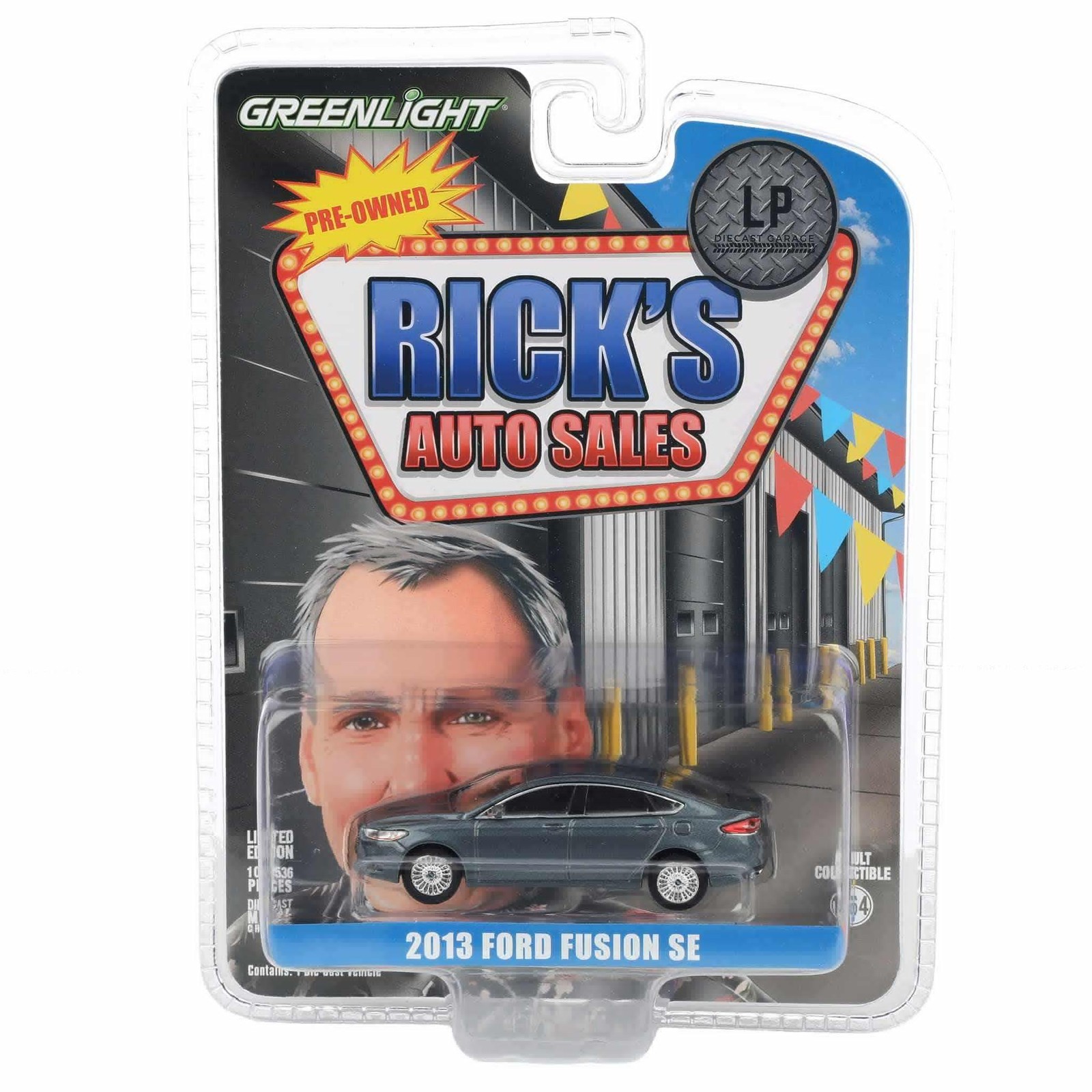 Greenlight 1/64 2013 Ford Fusion SE, Gray, Rick’s Auto Sales 51623