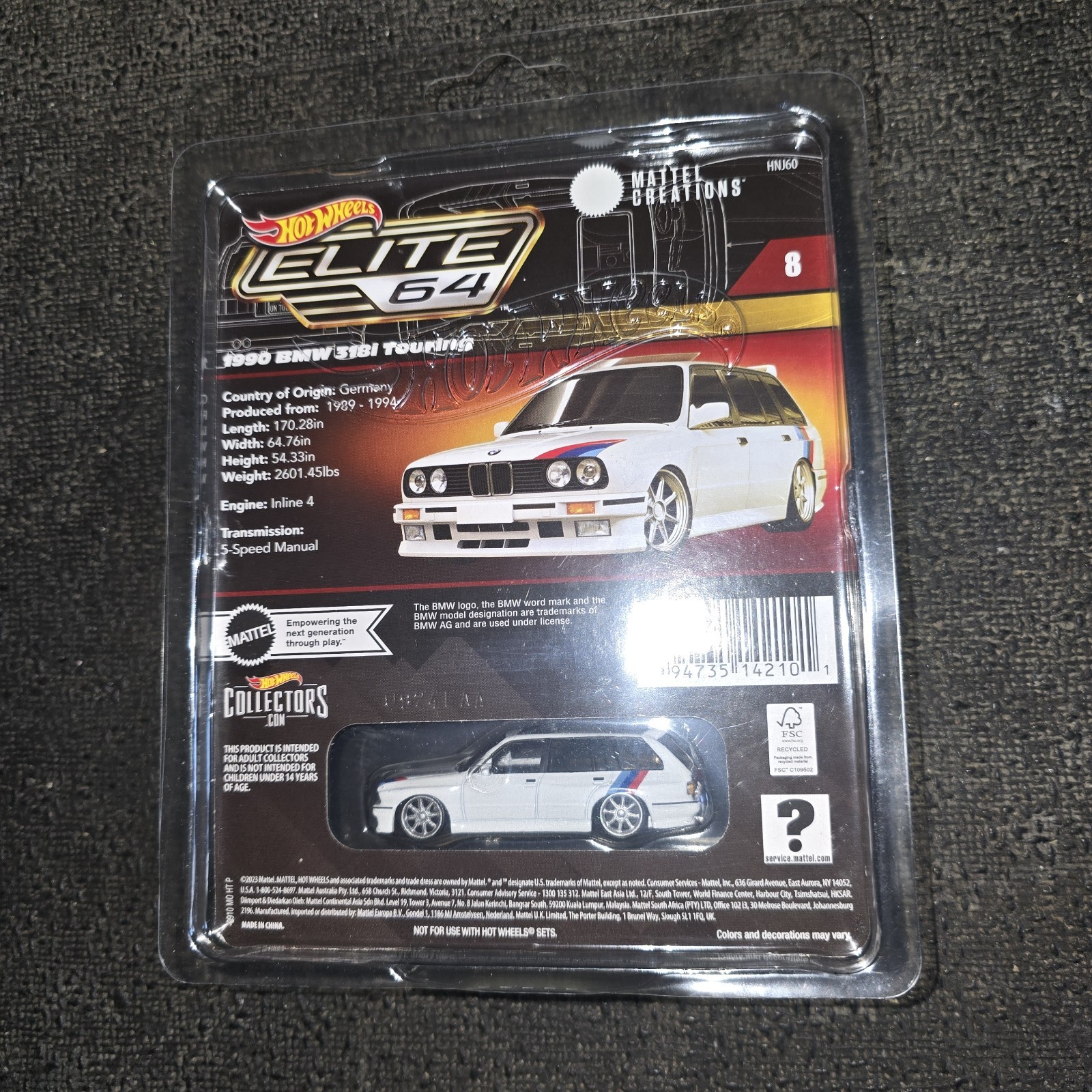 Hot Wheels Elite 64 #8 1990 BMW 318i Touring White 1:64 Diecast Real Rider HNJ60