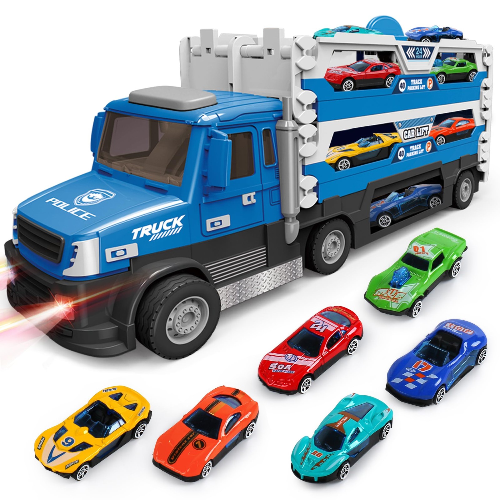 6 in 1 Transport Truck Toys for , Police Trucks Carrier Cars with 6Pcs Metal …