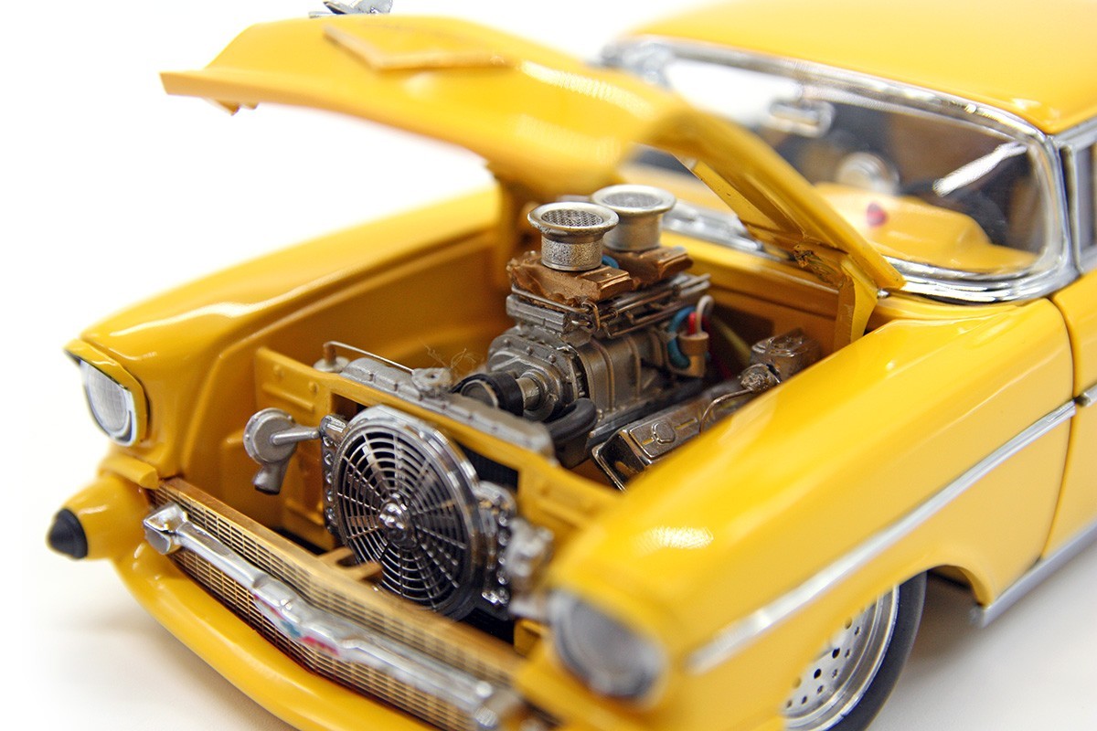1957 Chevrolet Bel Air Pro Street Hardtop (1:24) Yellow Diecast (LOOSE), by DM