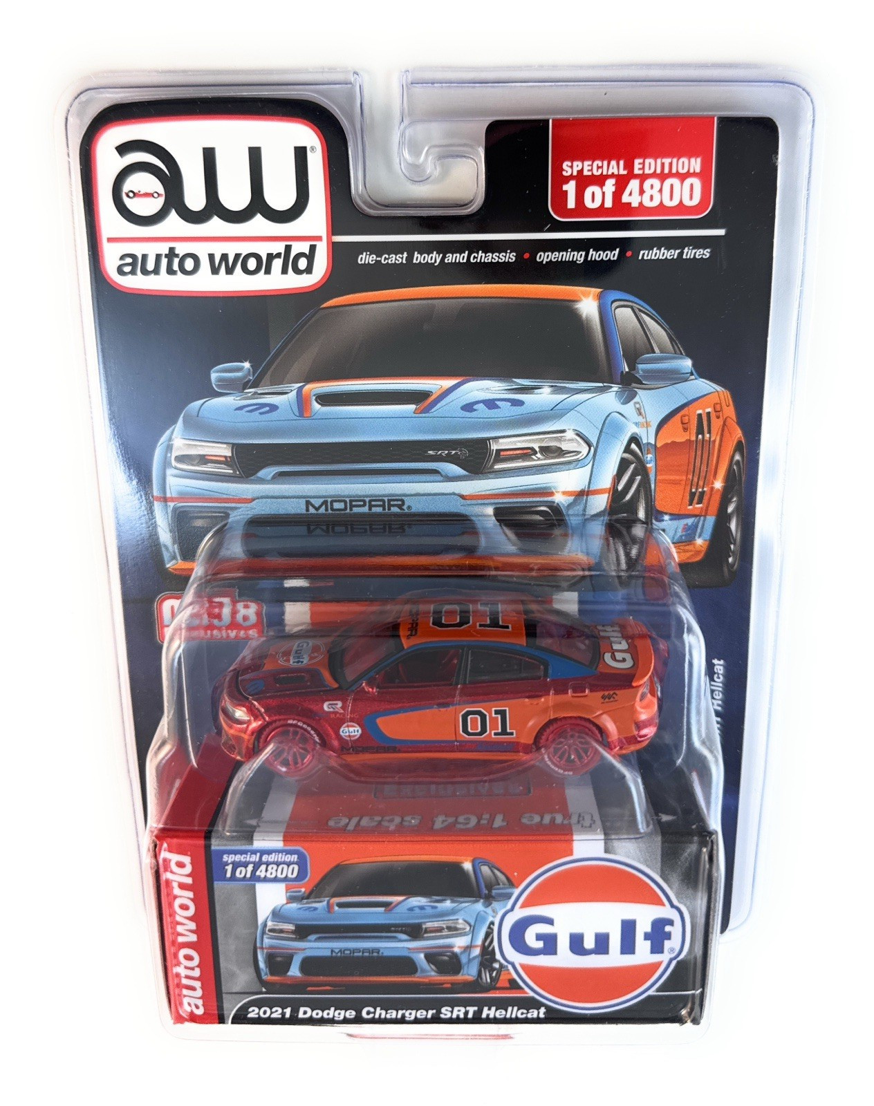 chase AUTOWORLD 1:64 2021 DODGE CHARGER SRT HELLCAT CUSTOM GULF LIVERY CP8084