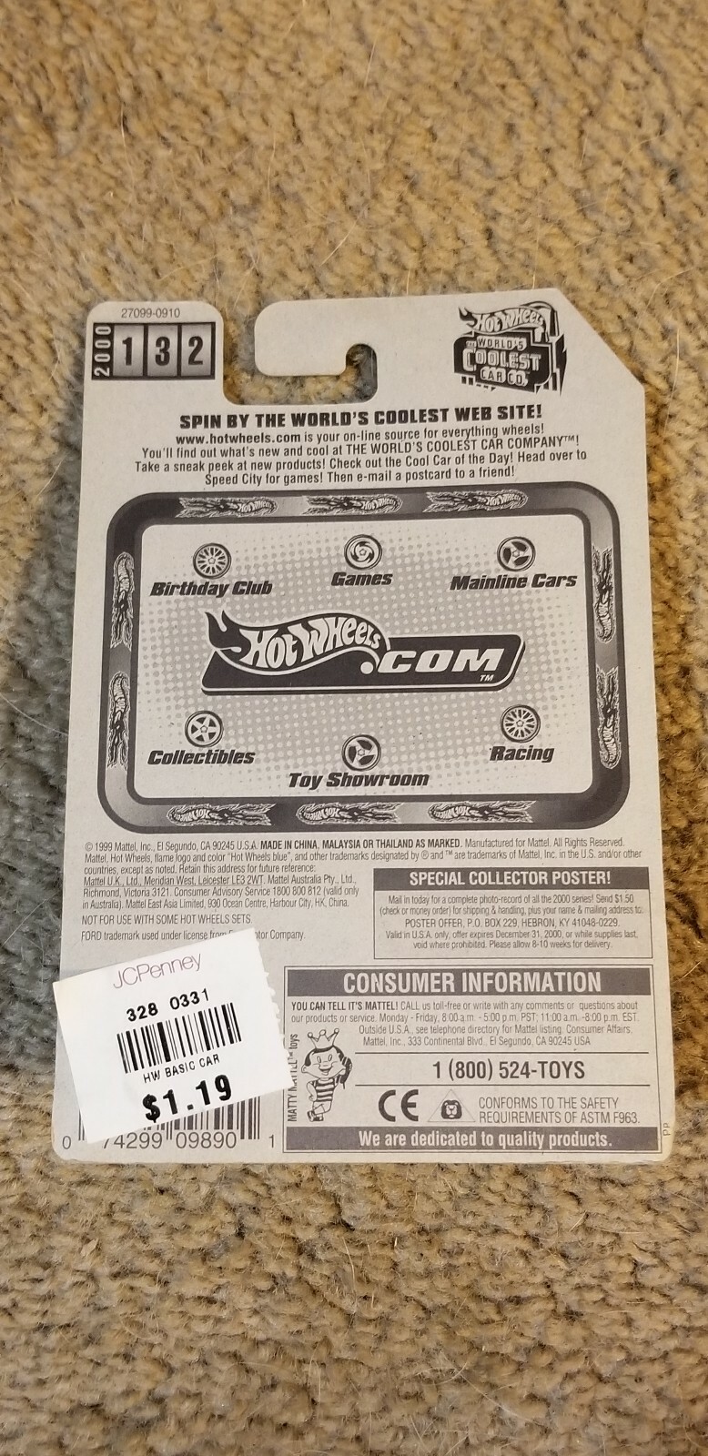 2000 Hot Wheels 3-Window ’34 Hot Rod #132 Metallic Green 3 Spoke Rims NIP
