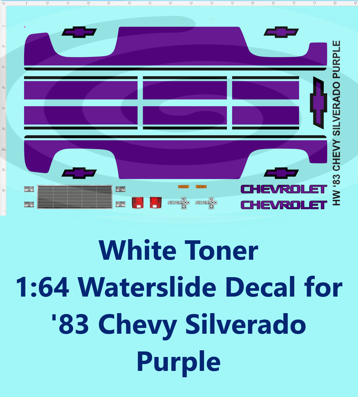 White Toner 1:64 Waterslide Decal for ’83 Chevy Silverado Purple