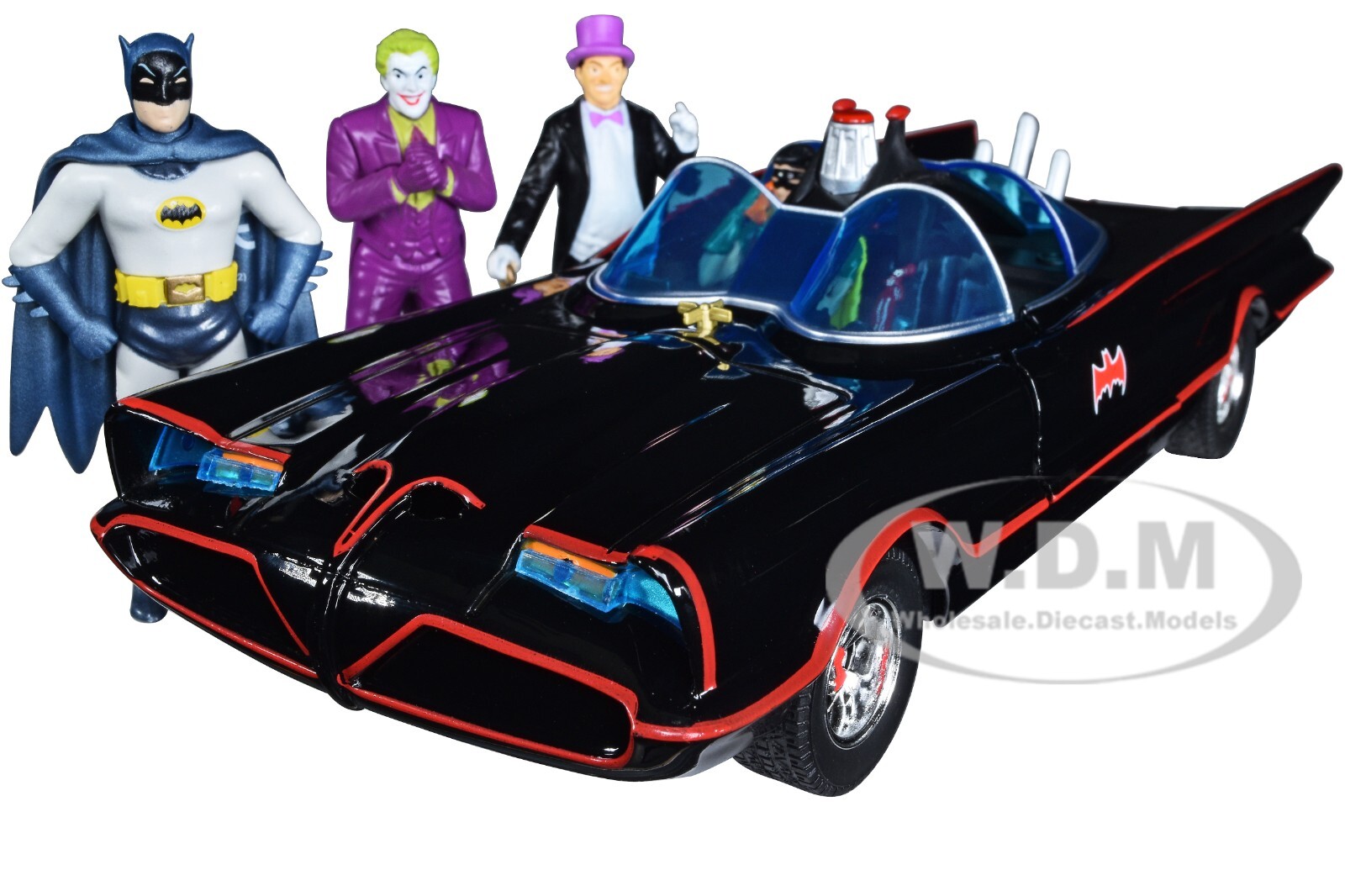 1966 CLASSIC BATMOBILE W/ 4 BATMAN SERIES FIGURES 1/24 DIECAST CAR JADA 33737