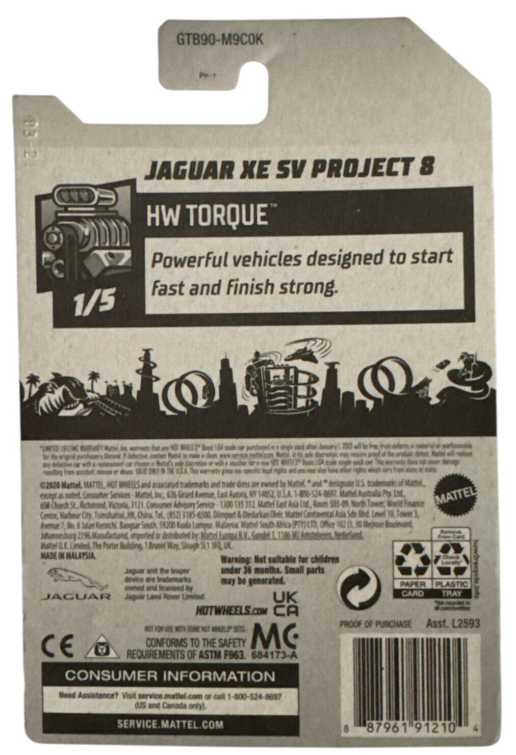 2021 Hot Wheels #85 JAGUAR XE SV PROJECT 8 HW TORQUE 1/5 Black NIP VGC
