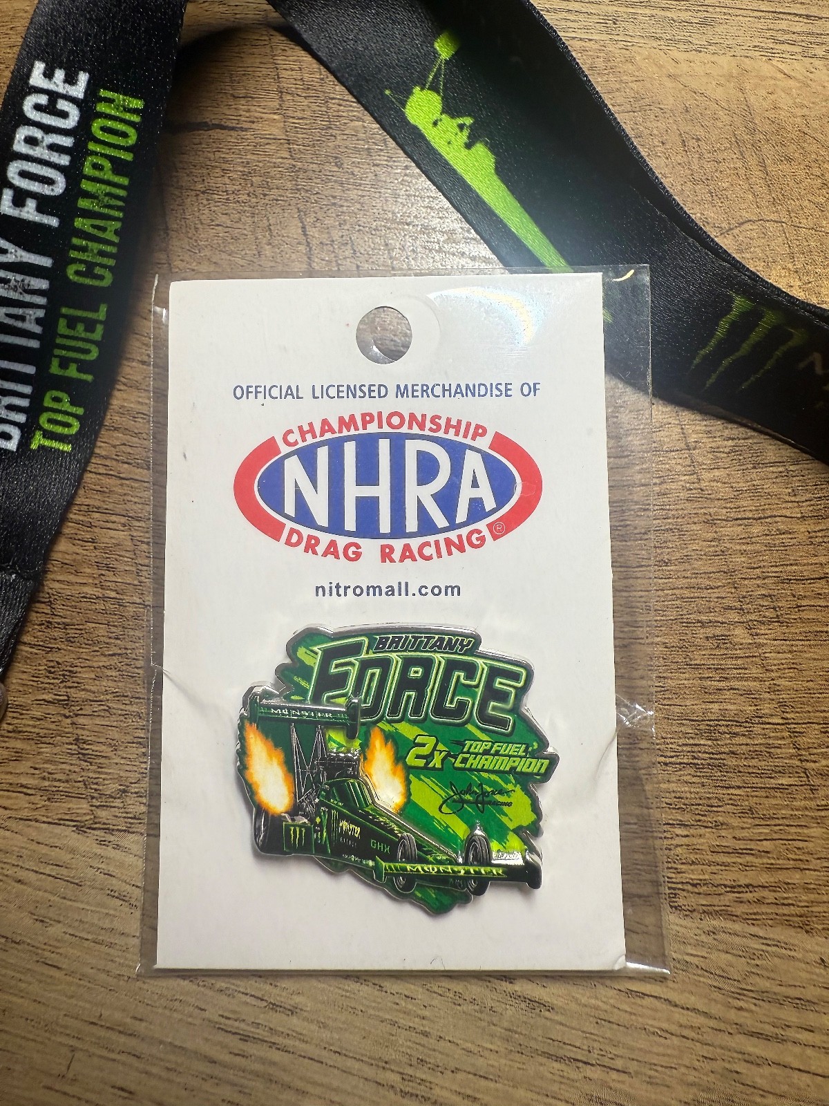 BRITTANY FORCE MONSTER ENERGY LANYARD PLUS 2 X WORLD CHAMPION NHRA PIN