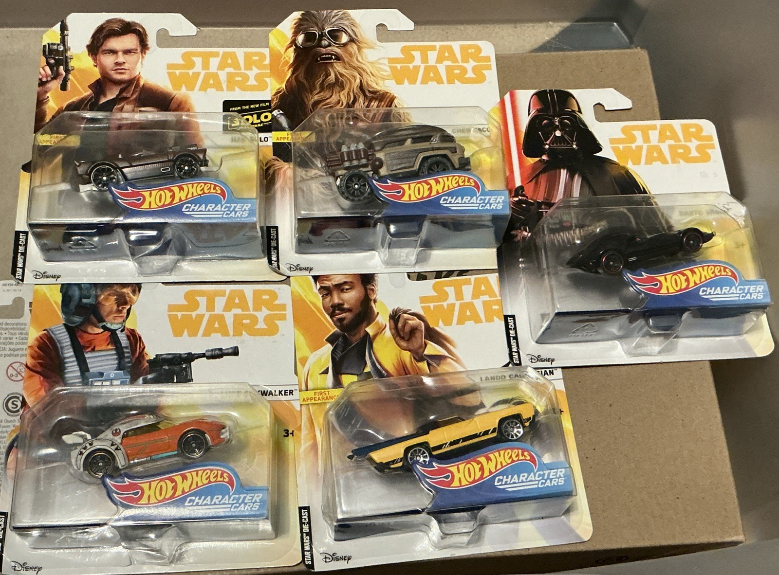 Hot Wheels Star Wars 5 Character Cars Han Solo Chewy Lando Luke Skywalker Vader