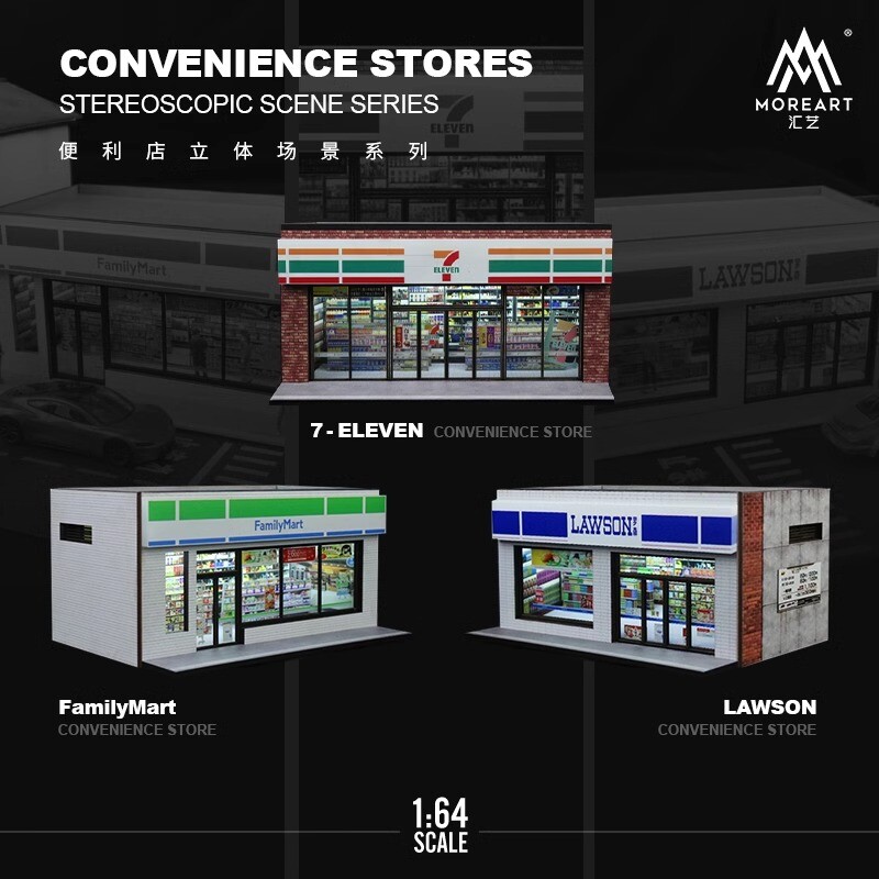 Diorama 1/64 Car Garage Model Lighting City Street Shop Parking Lot Scene Model