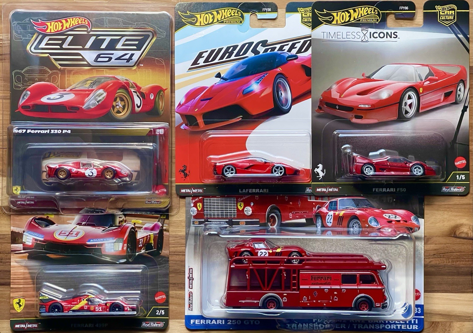 2025 Hot Wheels Premium Ferrari Lot of 5 499P – LaFerrari – F50 – 250 GTO – 330P
