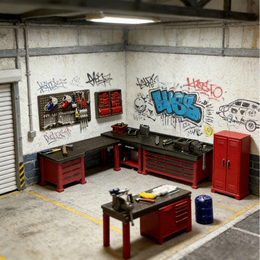 US Diorama 1/64 Car Garage Model Repair Workshop Tuning Scene Tools Accessories