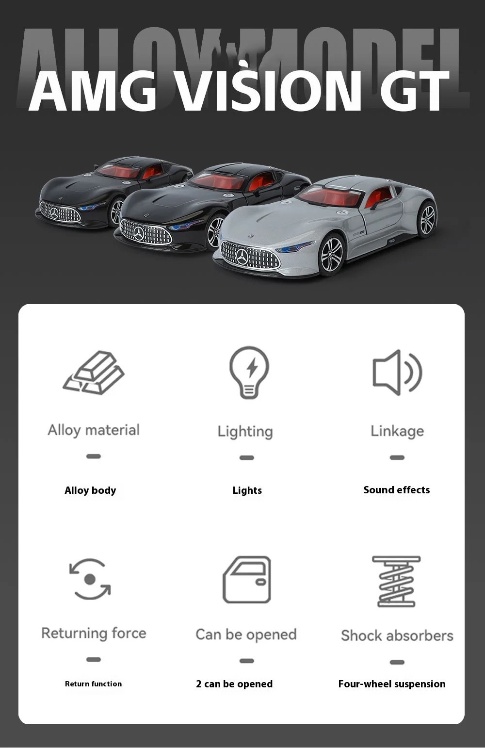 1: 24 Mercedes-Benz AMG alloy model car with sound and light sports car model