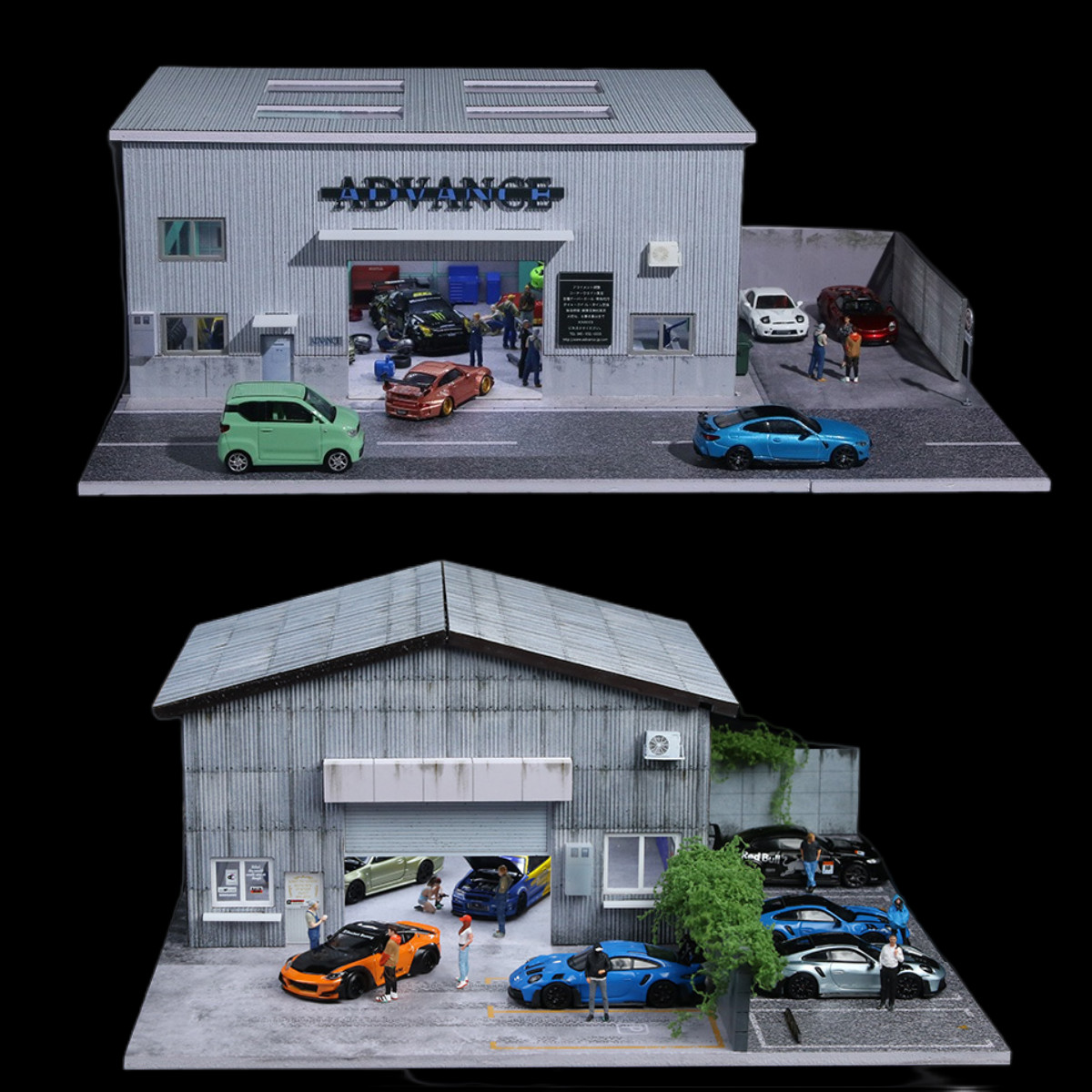 1/64 Diorama Garage Model LED City Store Parking Lot Building Scene Model Gift