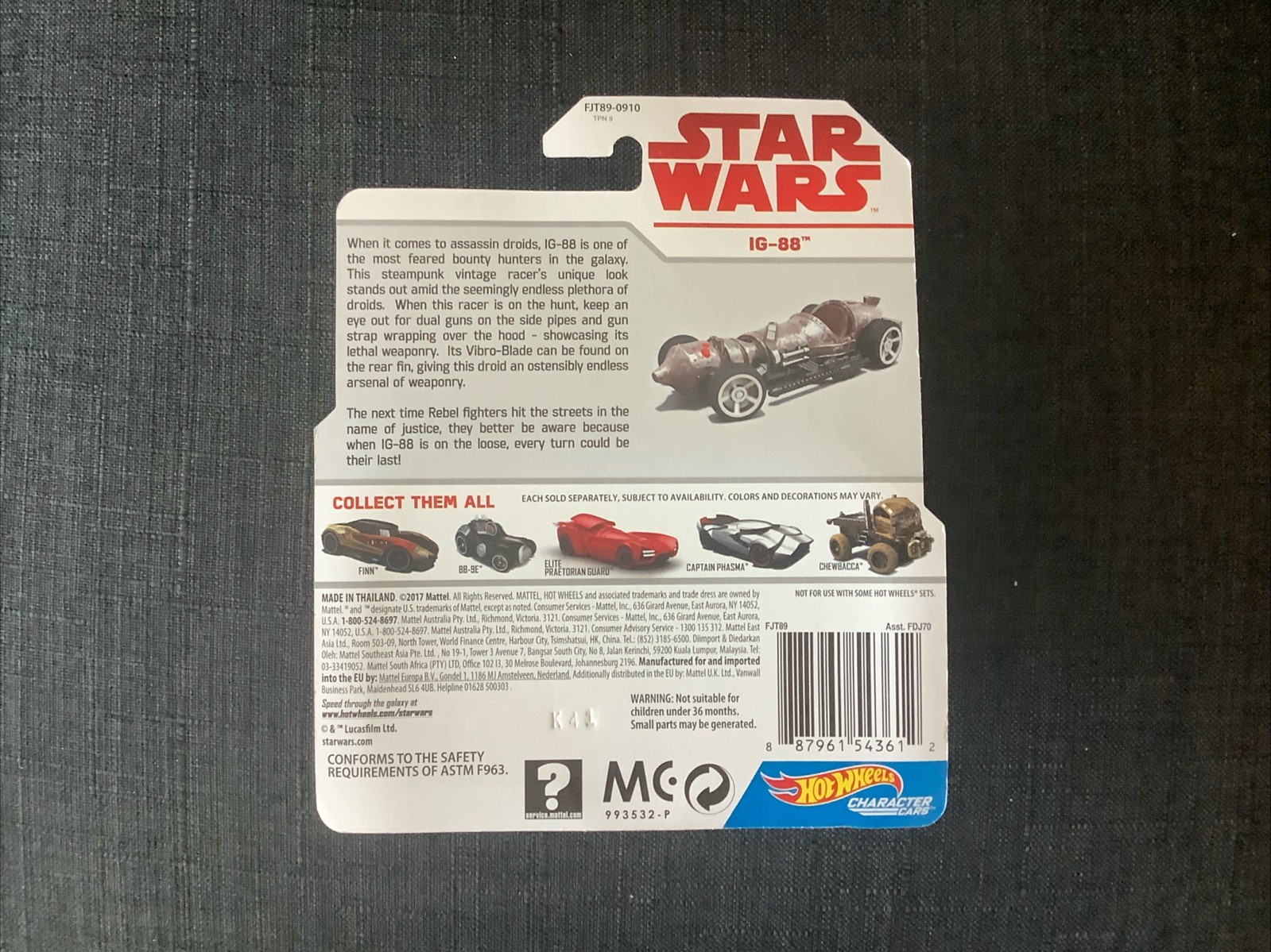 HOT WHEELS 2017 STAR WARS CHARACTER CARS IG-88 FJT89