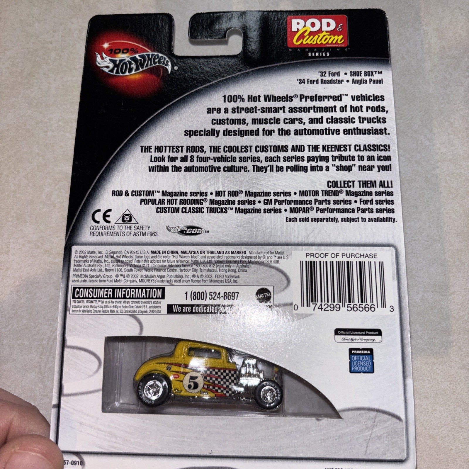 2002 100% Hot Wheels Rod & Custom Series 32 FORD Yellow