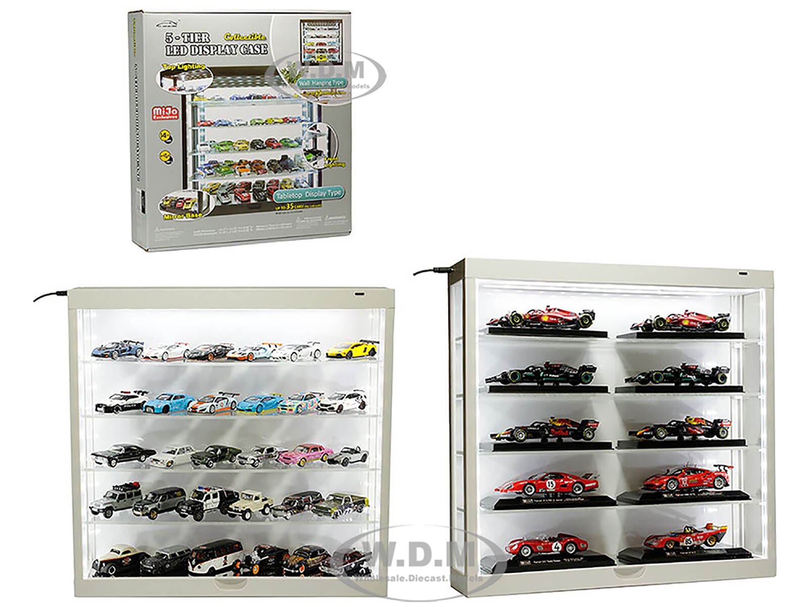 WALL MOUNT 5 TIER DISPLAY CASE WHITE W/ WHITE BACK FOR 1/64-1/43 SCALE MJ8850 W