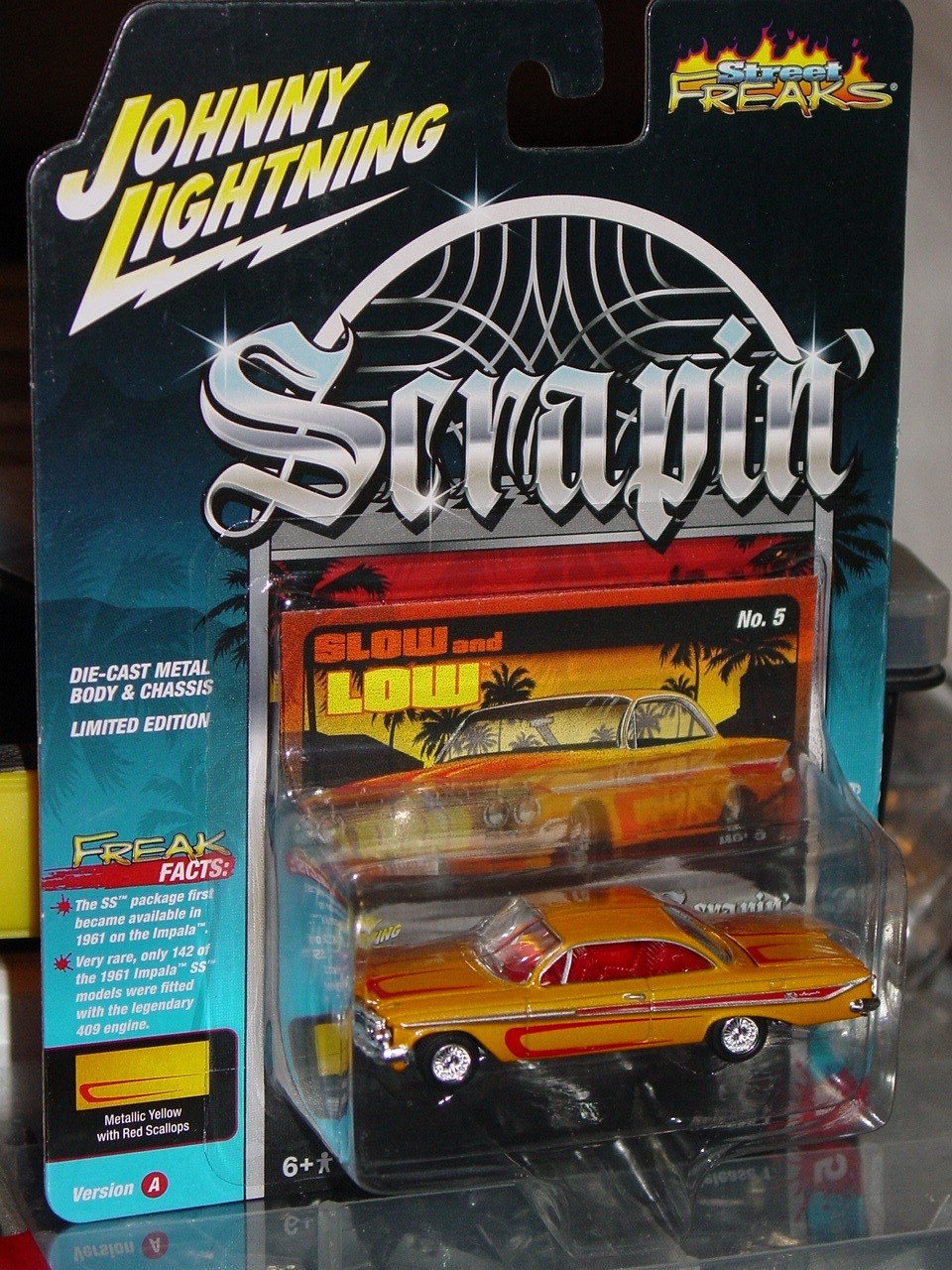 JOHNNY LIGHTNING 1961 CHEVY IMPALA SS 409 CUSTOM LOWRIDER CAR -Yellow, MIP